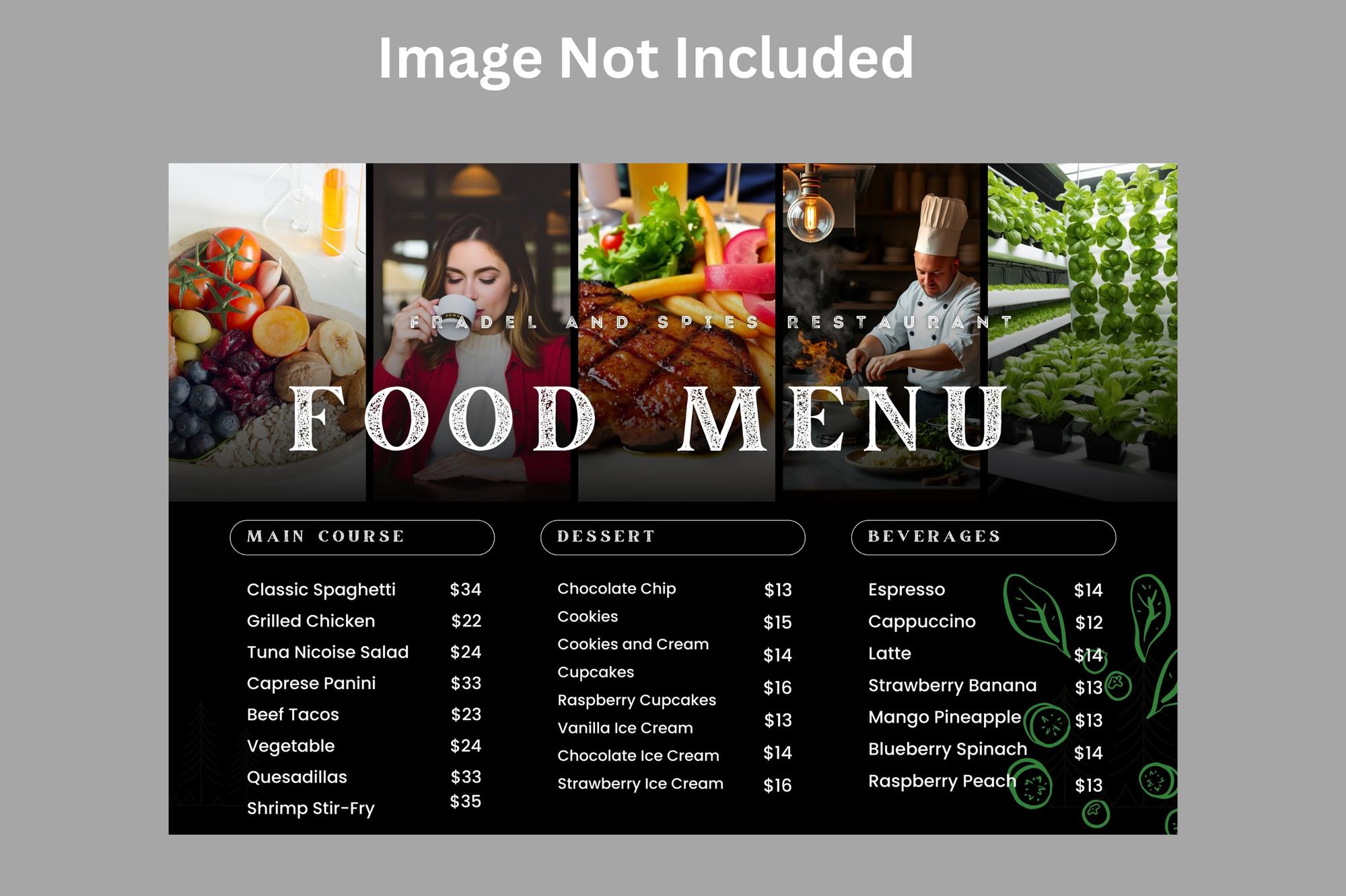 menu sample board with prices